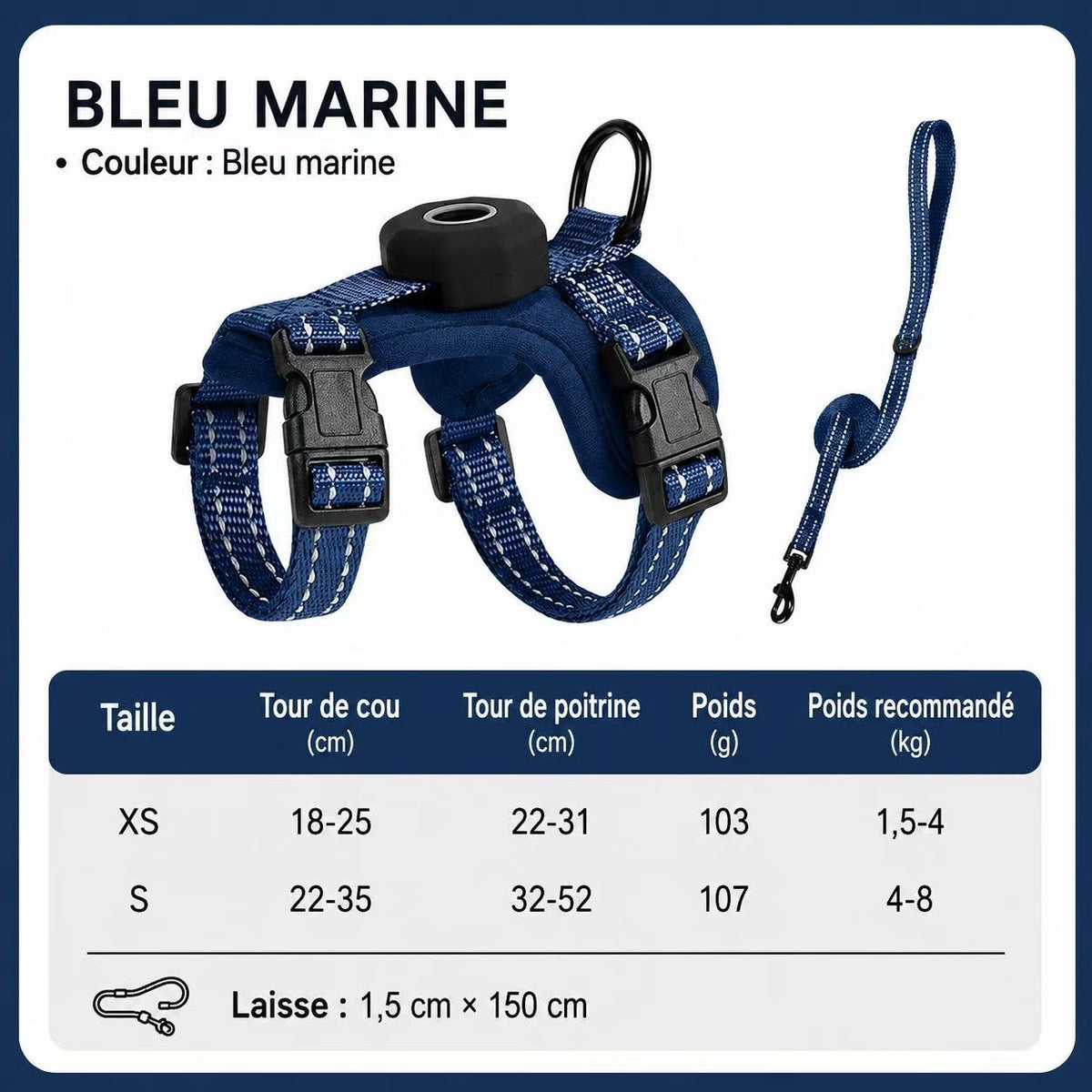 Harnais chat Pawris bleu marine